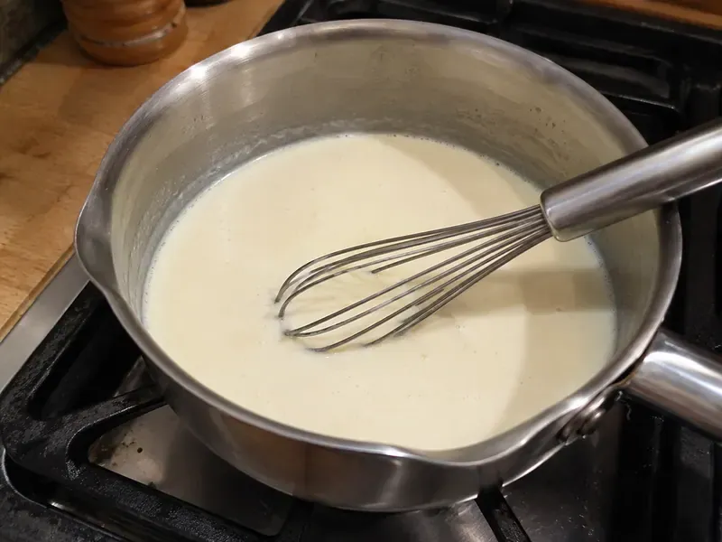 Cream, milk, sugar, and salt warmed in a saucepan.