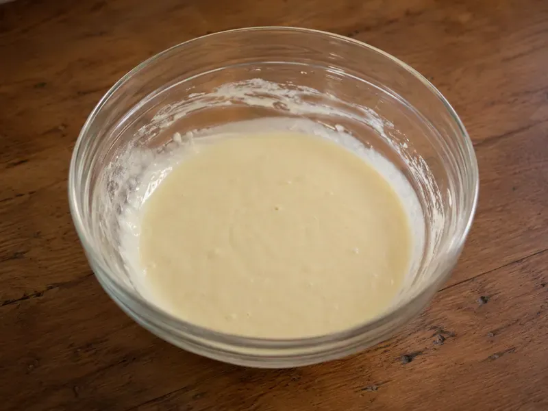 Simple cobbler batter mixed in a bowl.