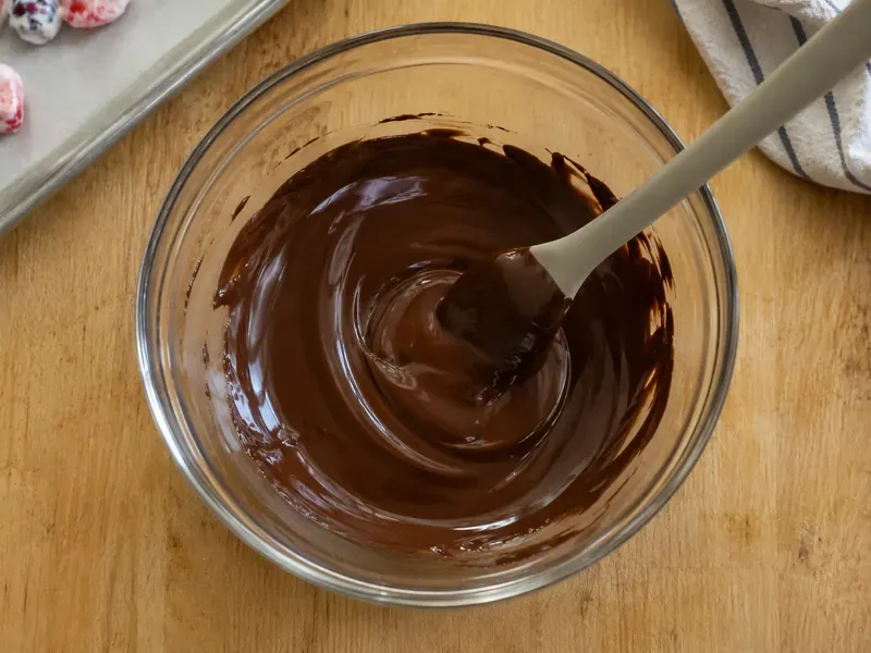 Melted chocolate in a bowl ready for dipping.