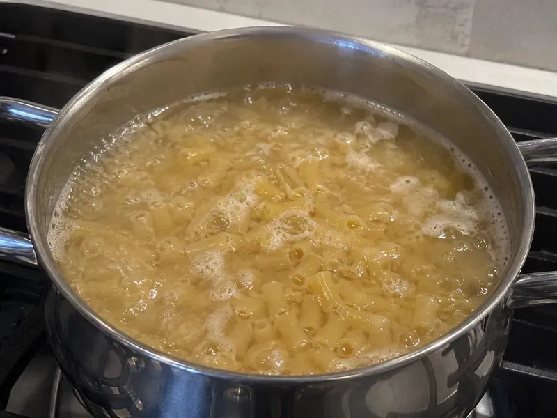 High-protein pasta cooked until al dente for Turkish pasta with yogurt sauce.