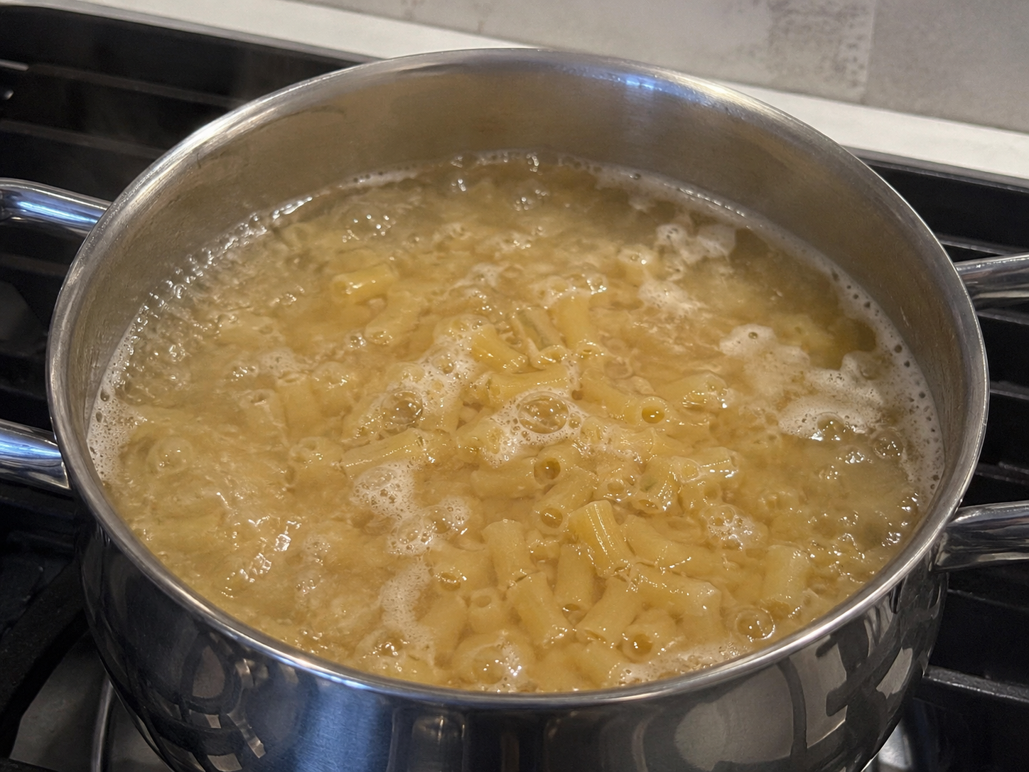 High-protein pasta cooked until al dente for Turkish pasta with yogurt sauce.